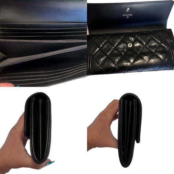 💎✨BEAUTIFUL✨💎 Authentic Chanel Quilted Glazed Aged Long Boy Flap Black Wallet - Picture 5 of 6